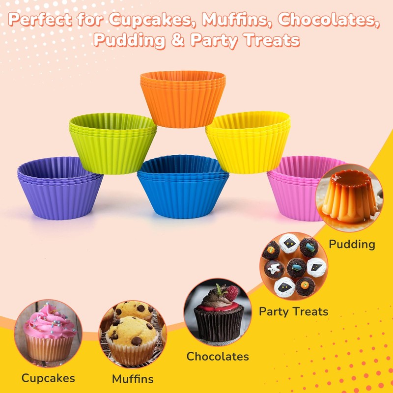 24 Pack Silicone Cupcake Liners for Baking, Multi-color Reusable Silicone