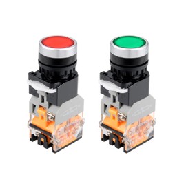 MECCANIXITY 22mm Latching Push Button Switch Round Button DPST 1 NO 1 NC Green Red with Light 24V 1set