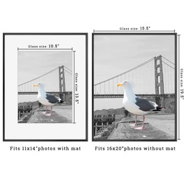 Frametory, 16x20 Metal Picture Frame with Mat for 11x14 Picture & Real Glass, Aluminum Photo Frame Collection (Black, 1 Pack)