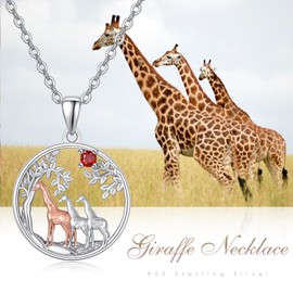 KINGWHYTE Giraffe Gifts Giraffe Necklace 925 Sterling Sliver Cute Animal three Giraffe Rose Gold Family Tree giraffe gifts for Women(July)