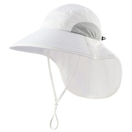 Connectyle Kids Large Brim UV Protection Sun Hat with Neck Flap Mesh Fishing Cap (White)