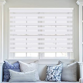 ZOKSUN Cordless Zebra Blinds for Windows, 46" W x 72" H Dual Layer Zebra Roller Shades Blinds for Windows, Sheer or Privacy Light Control, Day and Night Window Shades for Home, Office, White