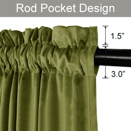 JIUZHEN Moss Green Velvet Curtains 108 inches for Living Room Thermal Insulated Blackout Velvet Drapes Room Darkening Window Treatments for Bedroom/Gallery, Set of 2 Panels, 52W x 108L