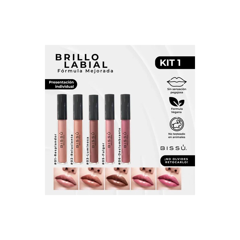 Gloss Brillo Labial Bissú Mejorado Hidratante Kit 5 Tonos