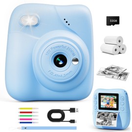 CAMCLID Kids Camera Instant Print, 1080P Camera with 32GB Card, Blue | Includes 3 Print Paper, 2.0" Screen Digital Camera, 10X Zoom, Birthday for Boys & Girls Ages 3-12