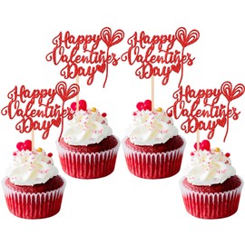 24 piezas de decoración para cupcakes con purpurina para el día de San Valentín, diseño de corazón y corazón, decoración de tartas para feliz día de San Valentín, suministros para fiesta temática de