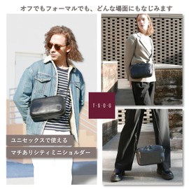 T.S,O,G] Mini Shoulder Bag, Waterproof, Genuine Leather, Cross-body Smartphone Shoulder Bag, Men's, Women's, Lightweight, Thin, Gusset, Small, Beautiful, Portable, Wallet, Pochette, Black, CSA City