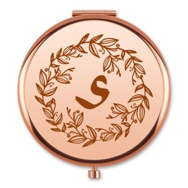 Monogram Compact Makeup Mirror Gifts for Women Girl Wife Friend Monogrammed Initial Letters Pocket Folding Travel Mirror 2025 Birthday Christmas for Her Letter S