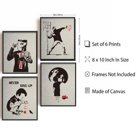 INFUNLY 6-Piece Banksy Canvas Picture Banksy Wall Art Set Banksy Street Graffiti Art Wall Decoration Modern Canvas Artwork Inspirational Quotes Room Decoration for Bedroom Living Room