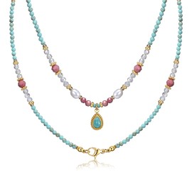 GAGANIU Turquoise Beaded Necklace Boho Choker Necklace for Women Anniversaries Birthday Gifts