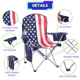 EZONE Set of 2 Camping Chairs with Built-in Ice Cooler, Portable Chair, Storage Pocket, Cup Holder, and Carry Bag Perfect for Camping, Tailgating, Fishing, Beach, and Lawn (2, Flag)