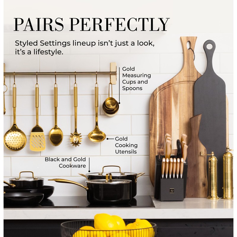 Black and Gold Knife Set for Kitchen with Block –