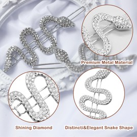 2PCS Sparkly Rhinestone Snake Hair Clips, Silver Hair Clip, Metal Alloy Snake Hair Pins and Barrettes, Women's Hair Jewelry Accessories and Headdress (Silver).