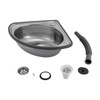 WUSILILU Corner Basin Sink, Countertop Mounted Stainless Steel Single Bowl