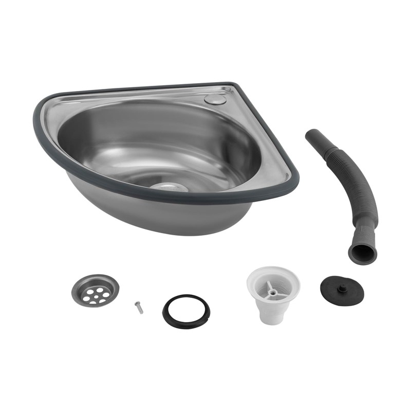 WUSILILU Corner Basin Sink, Countertop Mounted Stainless Steel Single Bowl