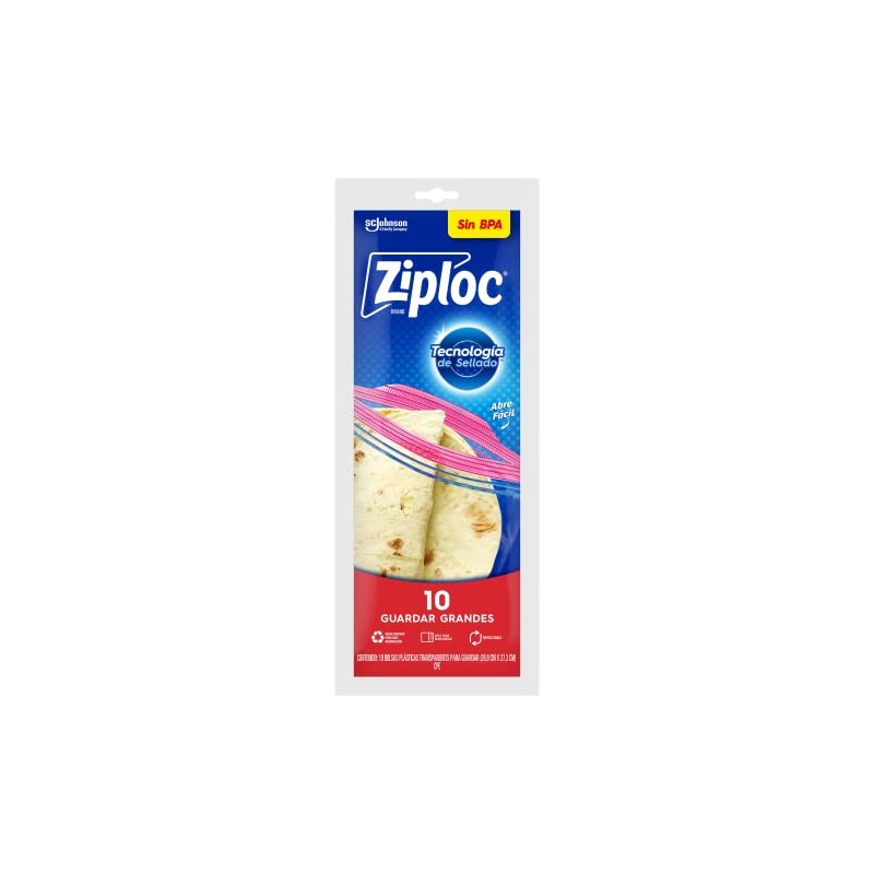 Ziploc Bolsas Reutilizables, Guardar Grandes, Pestañas Abre-Fácil, 10 Bolsas