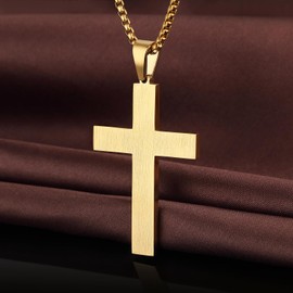 Jiahanzb Large Cross Necklace for Men 316L Stainless Steel Cross Pendant Jesus Christ Cross Jewellery White/Gold/Black, with Rolo Chain 22/24/26 Inches, Stainless Steel