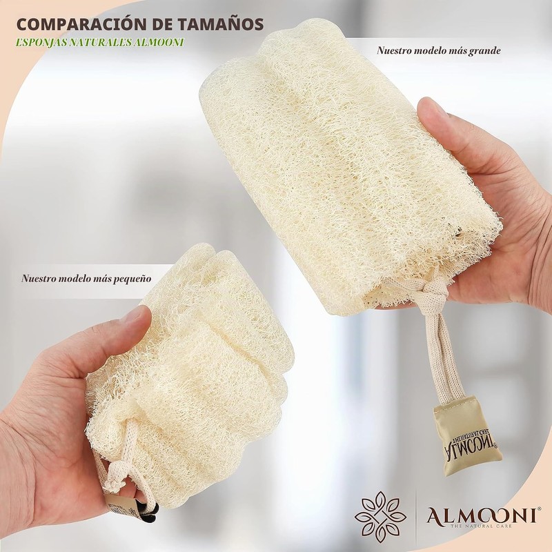 Almooni Mini esponja natural de lufa, esponja exfoliante de ducha