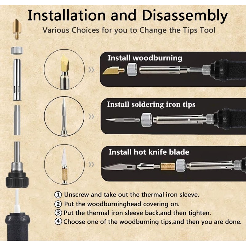 Pyrography Soldering Iron Set, 60 W Adjustable Temperature 200-450 °C,