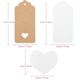 Tasnme 300PCS Kraft Paper Tags with Jute Twine, 100 White & 100 Brown Tags & 100 Heart Tags for Arts and Crafts Gifts Wedding Thanksgiving Christma ect