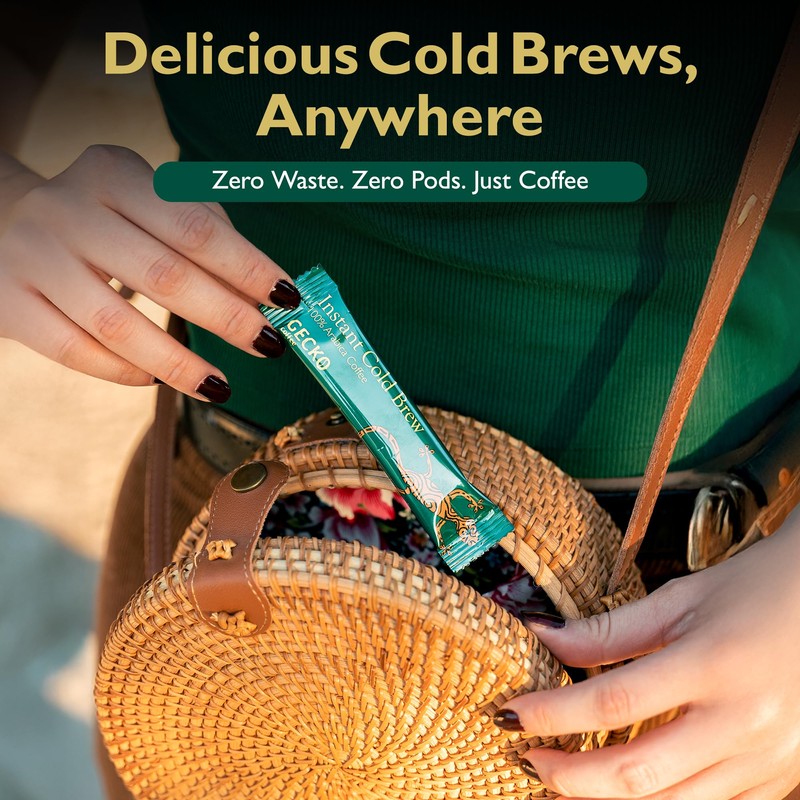 Gecko Coffee Instant Cold Brew, Craft Instant Coffee Sticks, 100%