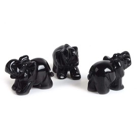 Carved Natural Black Obsidian Gemstone Elephant Healing Crystal Guardian Statue Figurine Crafts 2 inch