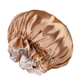 Women Girls Satin Sleep Bonnet Cap Double Layer Night Sleep Hair Wrap Cap Elastic Band Shower Bathing Cap Head Cover Soft Makeup Hair Care Bonnet Beanie Cap for Hair Loss Chemo Long Short Hair