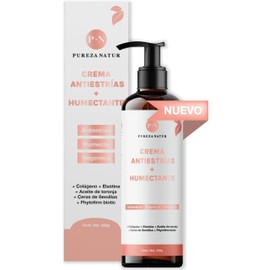 PUREZA NATUR Crema corporal anti estrias prevencion cicatrices y marcas por embarazo | Loción reductora de estrías (stretch marks) con Colágeno, Elastina, Ceras de semillas, Aceite de toronja 250g