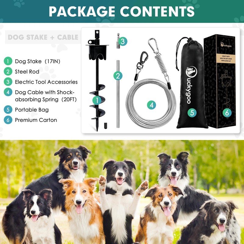 Duckygoo Dog Tie Out Cable & Stake with Lock-Cap, Heavy