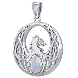 Jewelry Trends Celtic Phoenix Silver Pendant Necklace with Moonstone 18"