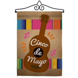 Ornament Collection GS192062-P3-02 Celebrate Guitarron Cinco De Mayo Country & Primitive Southwest Impressions Decorative Vertical 13" x 18.5" Garden Flag Set Metal Wall Hanger Hardware
