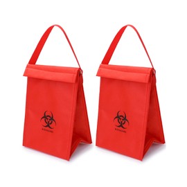 QWORK Medical Specimen Transport Bag, 2 Pack Biohazard Cooler Bag, 6.75" x 10" x 5.75", Red