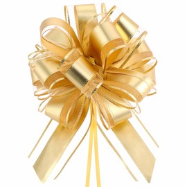 5 PCS Large Pull Bows Wrapping Pull Bow Ribbon，Gold Gift Wrap Bows for Gift Wrapping Baskets Wedding or Flower Decorations, Valentine's Day Birthday Gift Decorations
