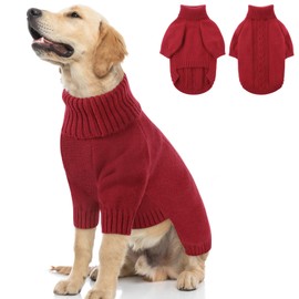 SAWMONG Dog Sweater for Large Dogs, Turtleneck Knitted Pullover Sweater Sweatshirt, Classic Winter Warm Pet Sweater for Boy Girl Cat Sweater (Red, XL)
