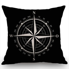 Swono Compass Rose Farmhouse Pillow Cover 18x18 Inch Home Decor Cotton Linen Throw Pillow Case Cushion Cover for Sofa Couch