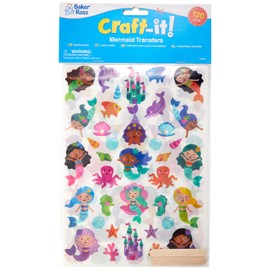 Baker Ross FC841 Mermaid Rub-On Transfer Stickers - Pack of 120, Stickers, Kids Waterproof Crafts Stickers, Ceramic Wood and Paper Stickers