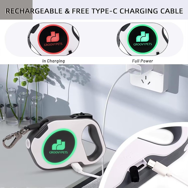 Rechargable Super Bright LED Flashlight Color Streamer Ring Anti-Tangle Retractable