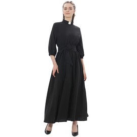 BPURB Clergy Dresses for Women Elegance Maxi Dress 3/4 Puff Sleeve Church Minister Dress Black