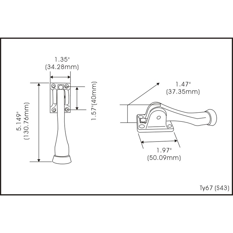 QCAA Solid Brass Drop Down Door Stop, 4", Oil Rubbed