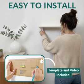 Real Wood White Shelves for Wall - 17 inch (3 Pack) - Easy to Install, Template and Video Included - White Wall Shelves, Shelves for Room, Decorative Wall Shelf