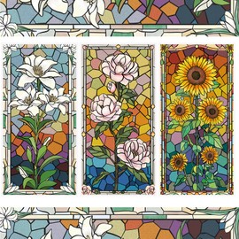 WANDIC 3 Sheets Transfer Stickers, Colorful Glass Floral Pattern DIY Stickers Waterproof Furniture Decorative Stickers for Closet, 15x30cm