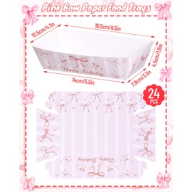 Glavatrix 24 PCS Pink Bow Paper Food Trays, Disposable Kraft Nacho Trays for Coquette Theme Birthday Party Decorations Supplies, Snack Serving Plates for Wedding Baby Shower Party Decor
