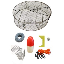 KUFA Stainless Steel Crab Trap with Zinc Anode & Accessory Kit (100' Lead Core Rope, Caliper,Harness,Bait Case & 13" Red/White Float) CT100+CL391+ZIN1