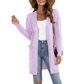 VIISHOW Women's Open Front Casual Knit Long Sleeve Sweater Classic Cover up Cardigan with Pockets, Light Purple, X-Large