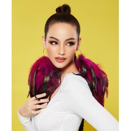 FASHMOROUS Pink Dangling Earrings Women Hot Pink Feather Earrings for Women with Leaf Shape Hook