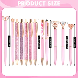 12 Pcs Diamond Pens Metal Liquid Sand Glitter Cute Ballpoint Pen Set Girly Crystal Pen Women Ballpoint Pen Black Ink Ball Point Pen Gift for Women Office Supplies School Wedding Party Desk (Pink)