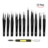 Cisixin 12-Piece Stainless Steel Precision Tweezers Set, Precise Tweezers, Multifunctional