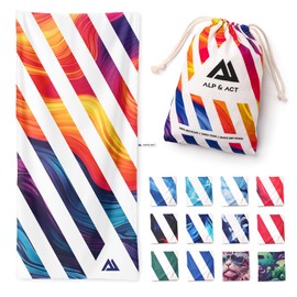 ALP & ACT XXL Beach Towel 200 x 90 cm - 100% Recycled Microfibre - Extra Light and Quick Drying - Large Microfibre Towel for Holidays and Beach - Bath Towel with Cotton Bag - Colourful