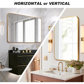MIRTHIE Gold Bathroom Vanity Mirror for Wall, 24x36 Inch Rectangle Framed Wall Mounted Mirrors, Hangs Horizontally or Vertically