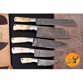 Damascus FULL TANG CUSTOM HANDMADE DAMASCUS STEEL CHEF KNIFE SET KITCHEN KNIFE SET 1538